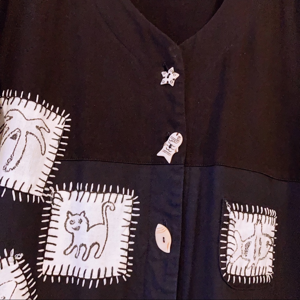 Cat Art Patchwork Vacation Maxi Button Down Cotto… - image 5